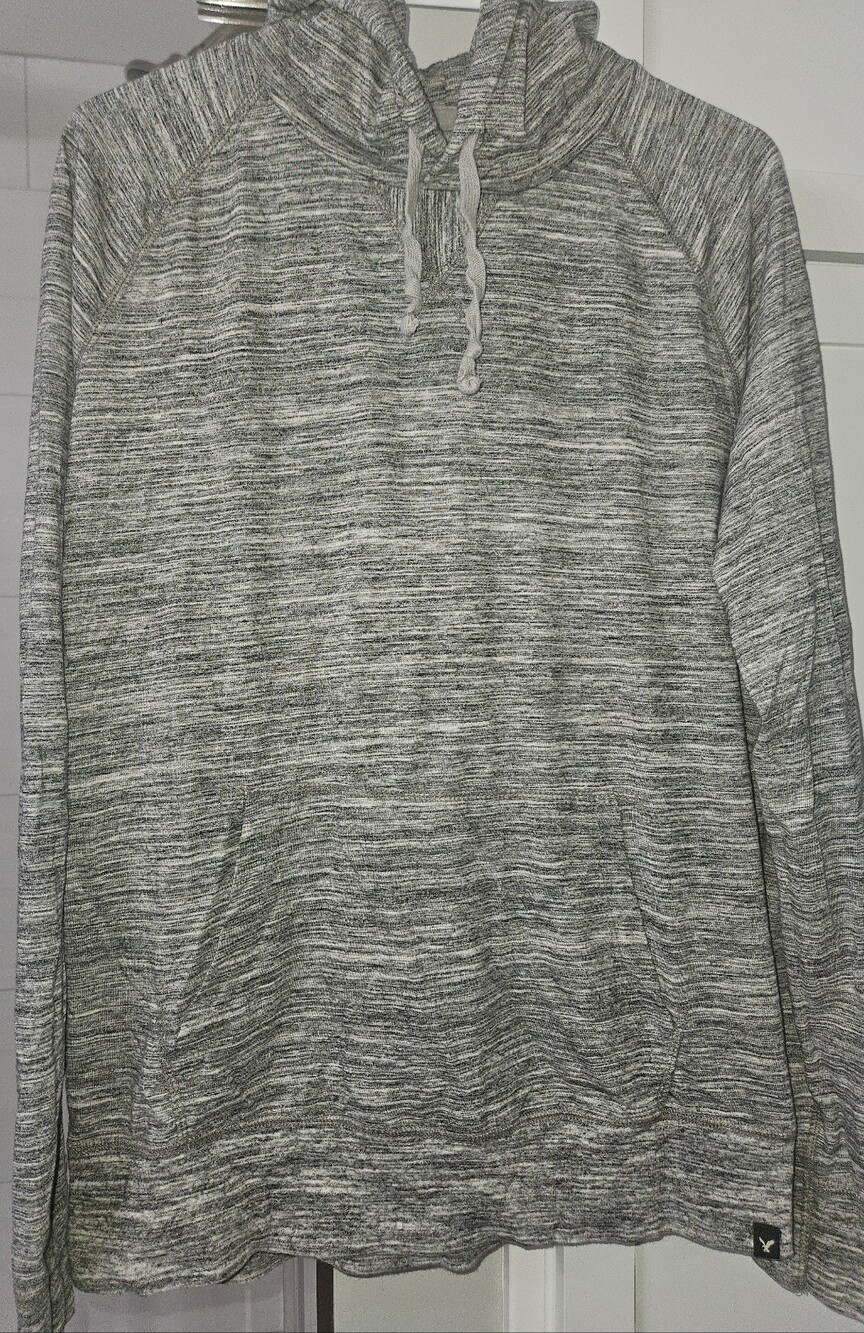 American Eagle Outfitters Gray Marled Pullover Hoodie with Drawstring